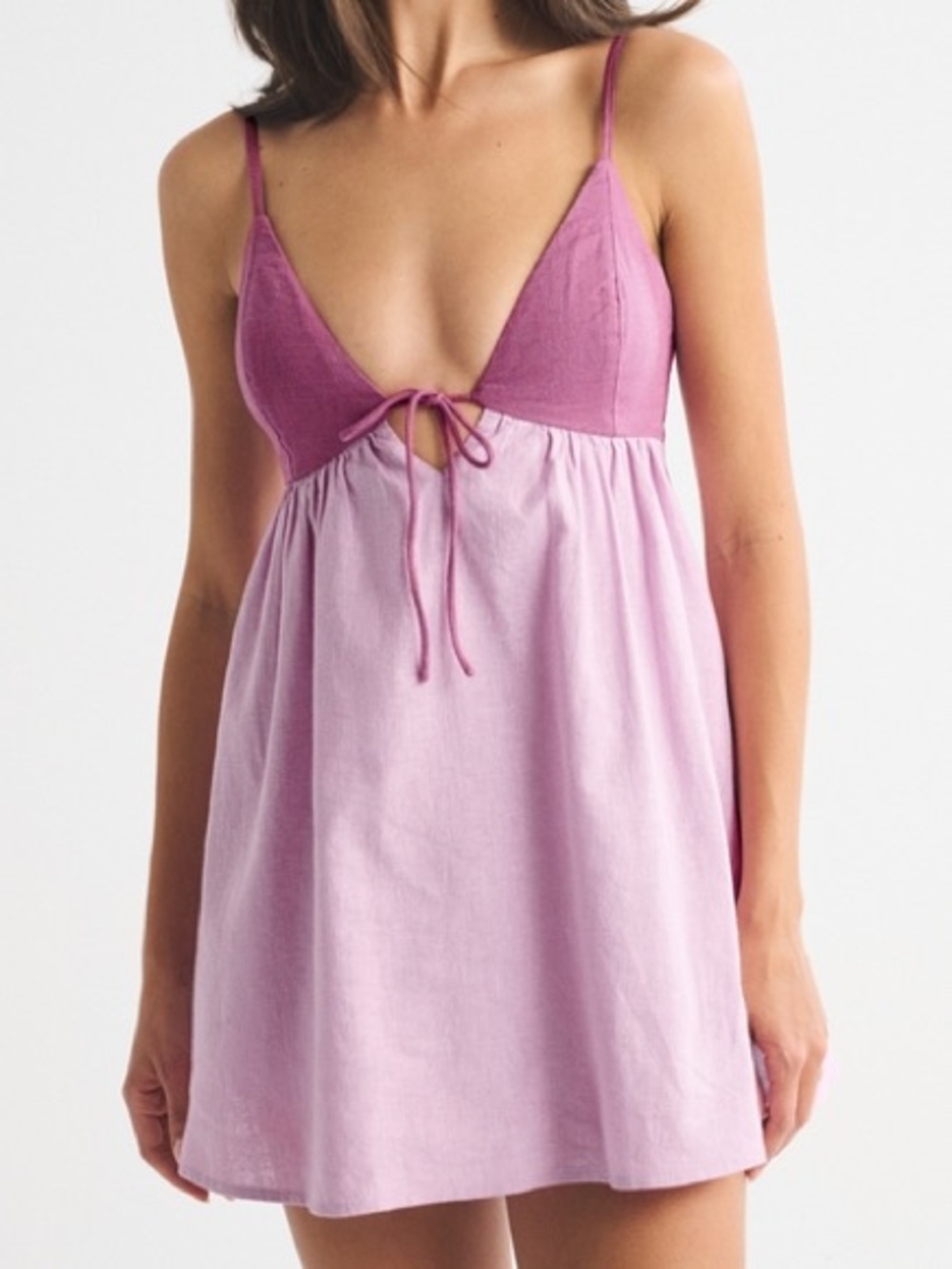 Abercrombie & Fitch Bra-Free Tie-Front Linen-Blend Dress Skort Lilac Large NWT